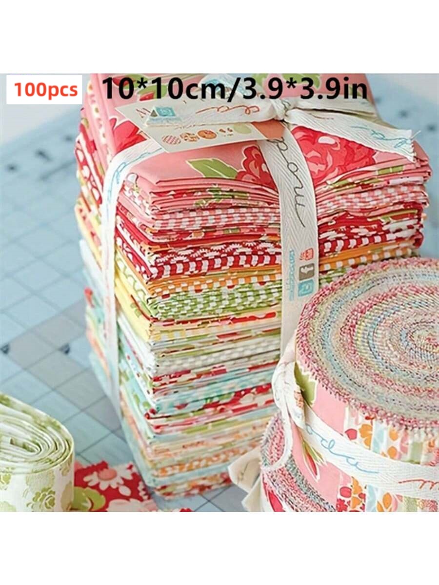 Baby Clothing Material - 100pcs10*10cm/3.9*3.9in Twill cotton printed pastoral flowers
